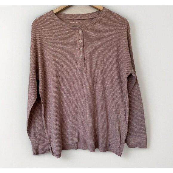 American Eagle Outfitters Sweater Henley Ribbed Size Medium Tan Light Brown - Picture 1 of 6